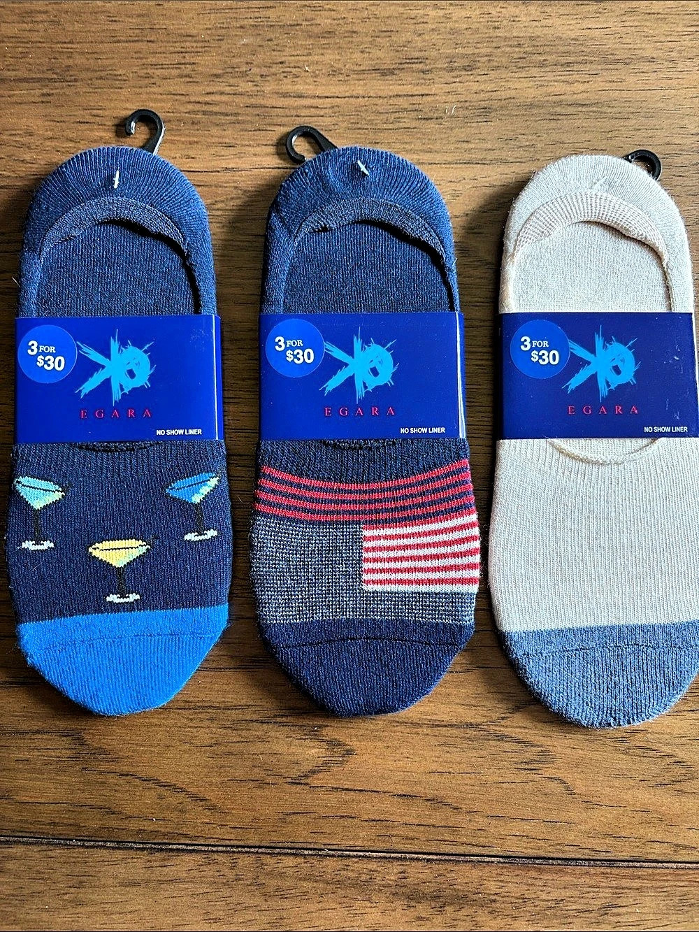 Egara No Show Liner Socks 3-Pack Blue & Gray Size 6.5-12
